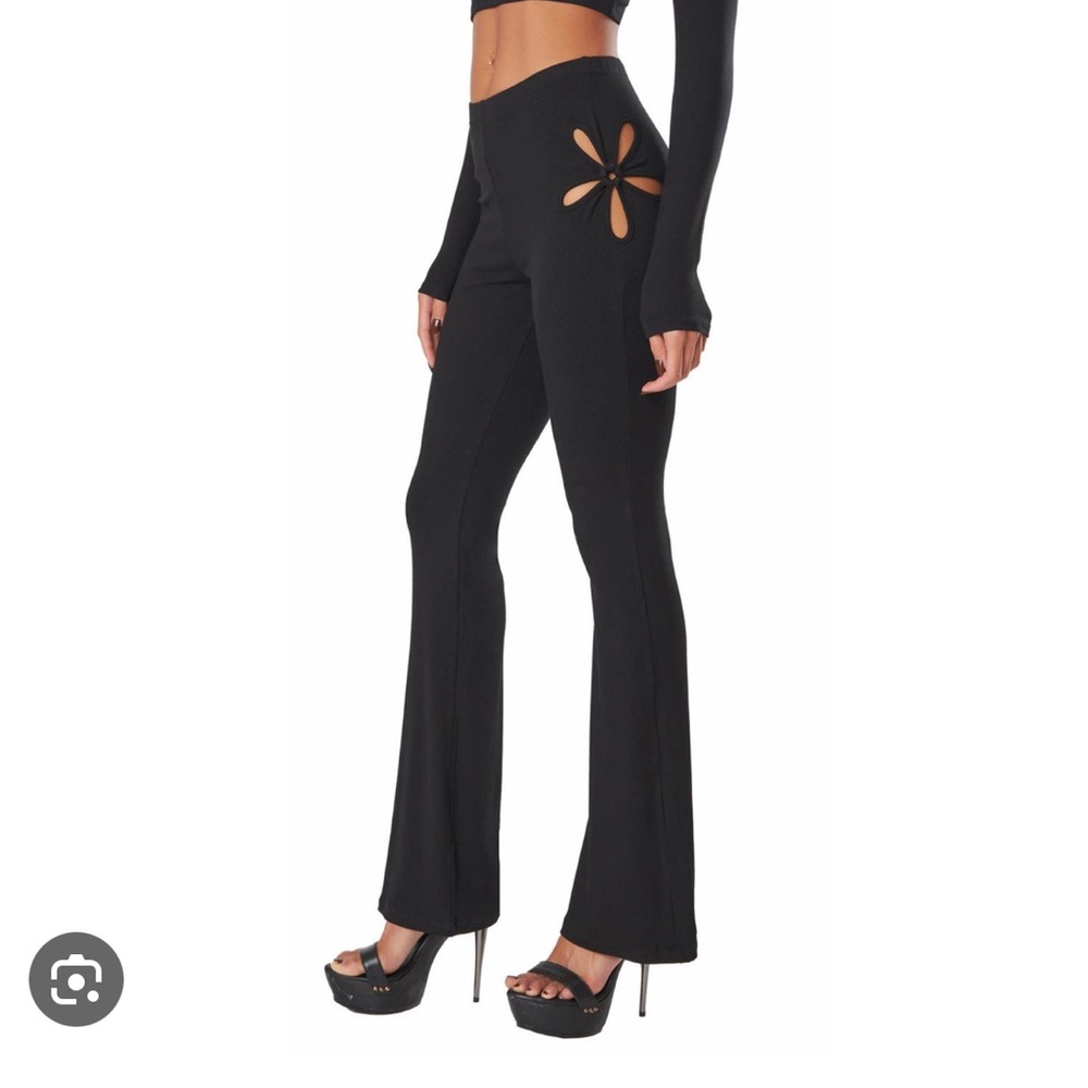 The Kript Flower Petal Black Flare Pant